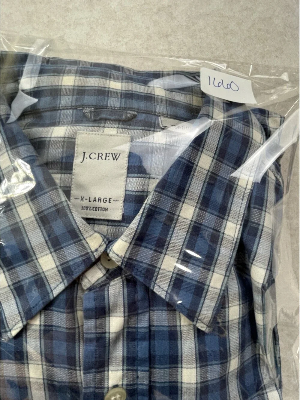 J Crew Mens XL Blue Plaid Button Up Shirt Washed Casual Tailored Fit 100% Cotton